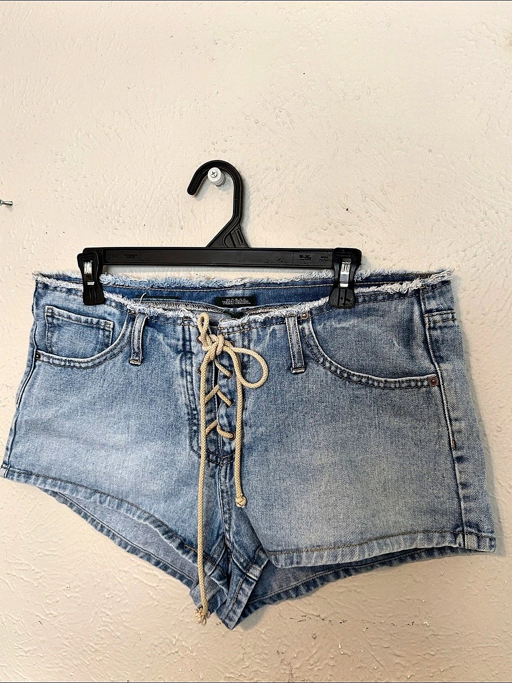Wild Fable Lace-Up Shorts Denim Jean Shorts in Blue- low waisted